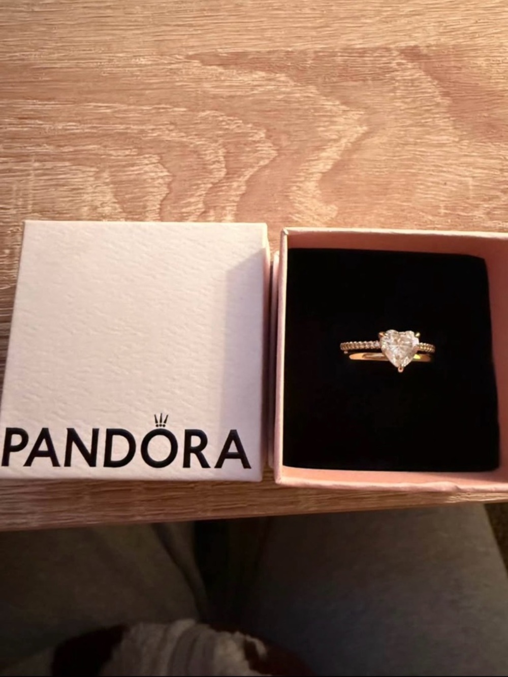 Pandora Gold Heart Ring with Clear Stone and Pavé Band